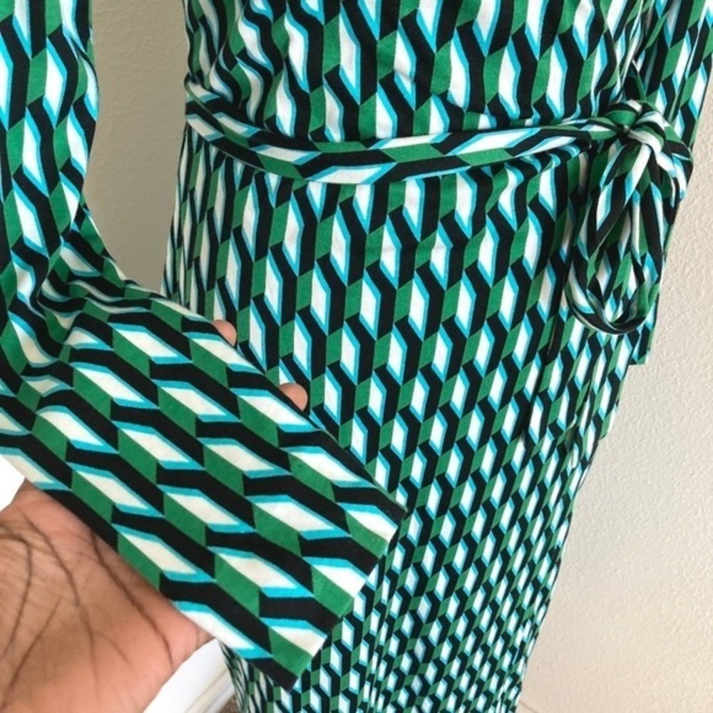 DVF For Target Arrow Geo Long Sleeve Midi Wrap Dress S Green Classic Career - Picture 9 of 17